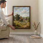 Cow Oil Painting, Farmhouse Wall Decor, Countryside Landscape Art, Framed Canvas Wood Art, Cottagecore Decor, Rustic Nature, Barn Print