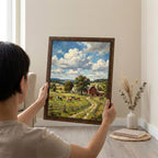 Farmhouse Wall Art, Countryside Landscape Art, Red Barn Painting, Framed Canvas Wood Art, Cottagecore Decor, Rustic Nature, Cow Print