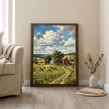 Farmhouse Wall Art, Countryside Landscape Art, Red Barn Painting, Framed Canvas Wood Art, Cottagecore Decor, Rustic Nature, Cow Print