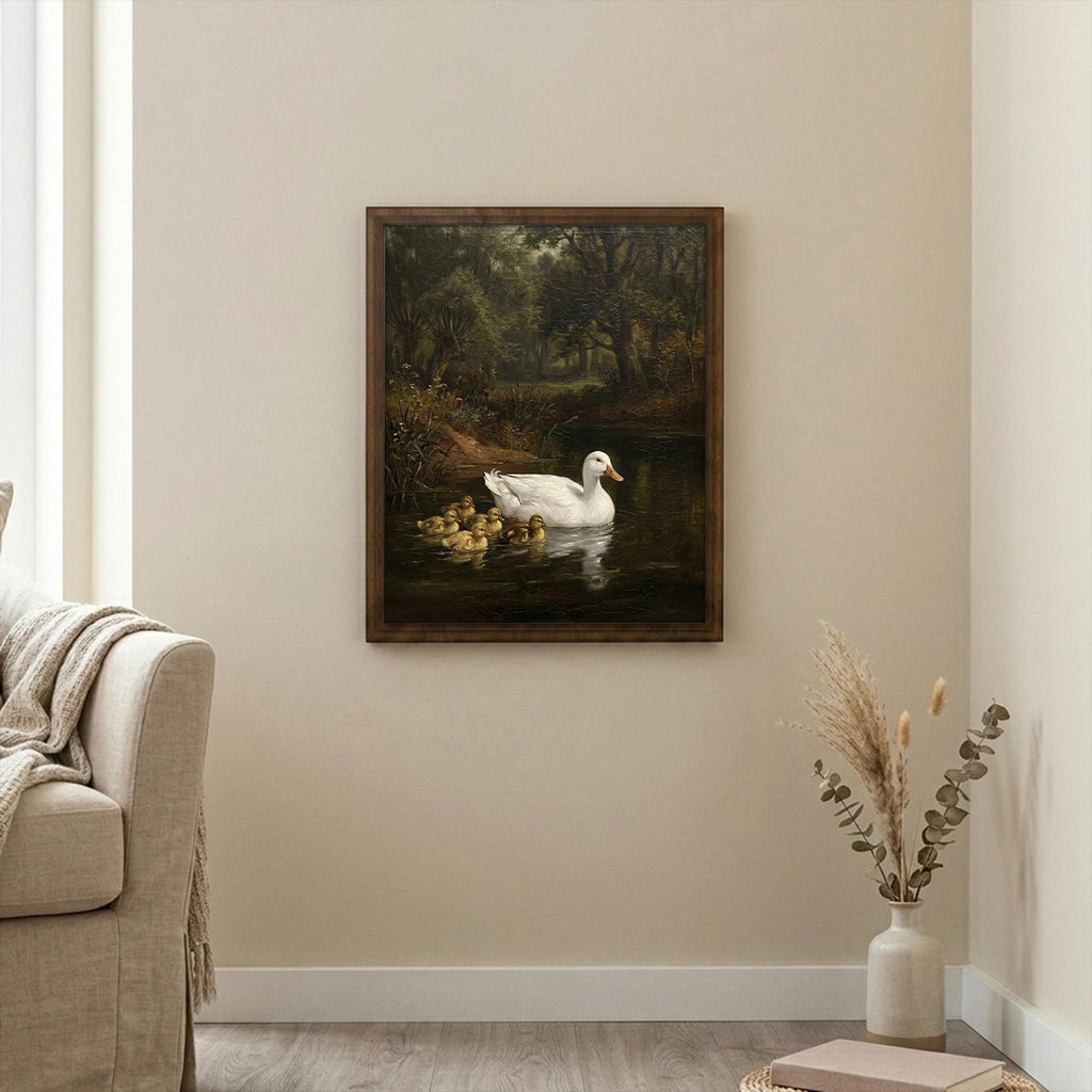 Duck Oil Painting, Countryside Landscape Wall Art, Farmhouse Decor, Framed Canvas Wood Art, Cottagecore Decor, Rustic Nature Art, Duck Print