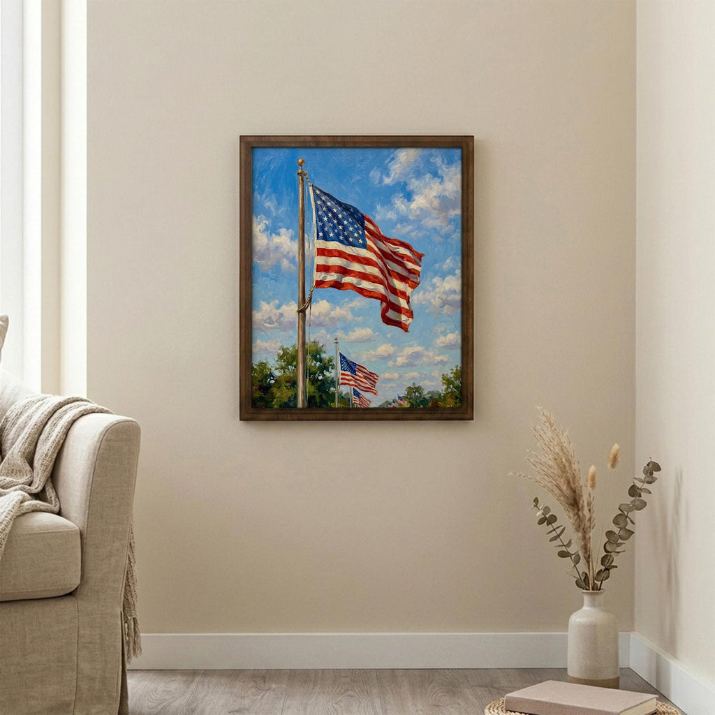 American Flag Art, Patriotic Wall Decor, 4th of July Painting, US Flag Canvas, Framed Wood Art, USA Pride Decor, Military Veteran Gift
