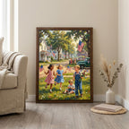 4th of July Wall Art, Patriotic Kids Decor, Independence Day Painting, American Flag Canvas, Vintage USA Town Print, Memorial Day Gift