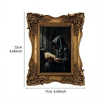 Dark Academia Wall Art, Gothic Monk Painting, Mystical Witchy Decor, Ornate Framed Canvas, Vintage Medieval Print, Haunted Library Decor