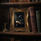 Dark Academia Wall Art, Gothic Monk Painting, Mystical Witchy Decor, Ornate Framed Canvas, Vintage Medieval Print, Haunted Library Decor