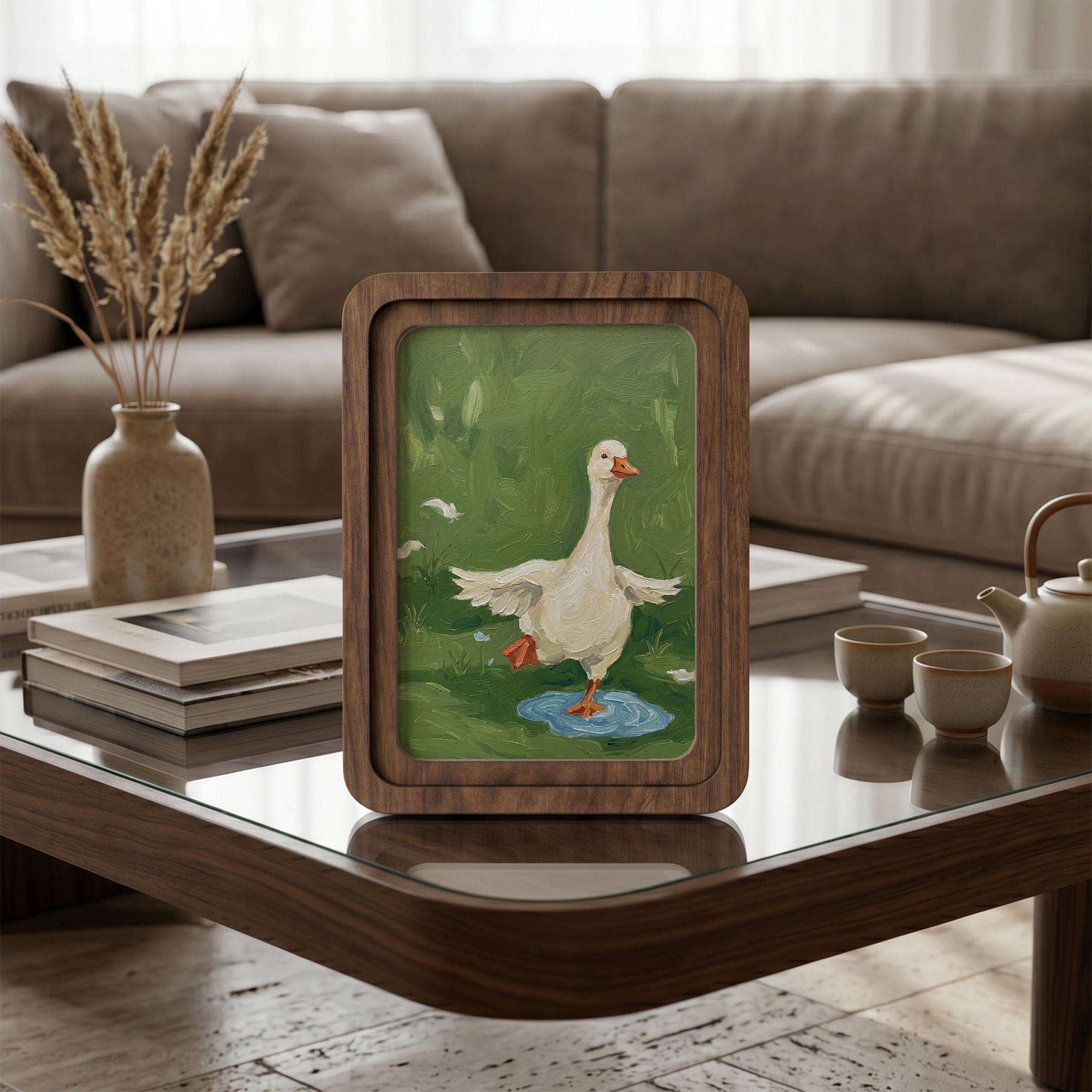 Duck Wall Art, Wooden Nursery Decor, Arch Wood Frame, Duck Pond Painting, Kids Room Wall Art, Wood Canvas Art, Housewarming Gift, Wood Decor