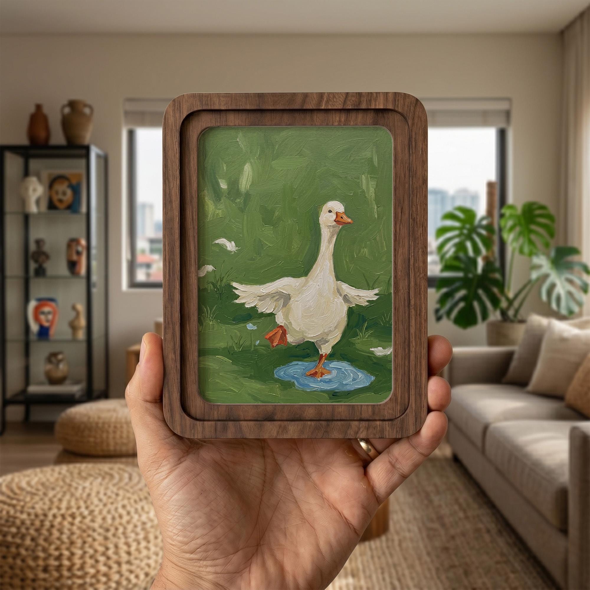 Duck Wall Art, Wooden Nursery Decor, Arch Wood Frame, Duck Pond Painting, Kids Room Wall Art, Wood Canvas Art, Housewarming Gift, Wood Decor