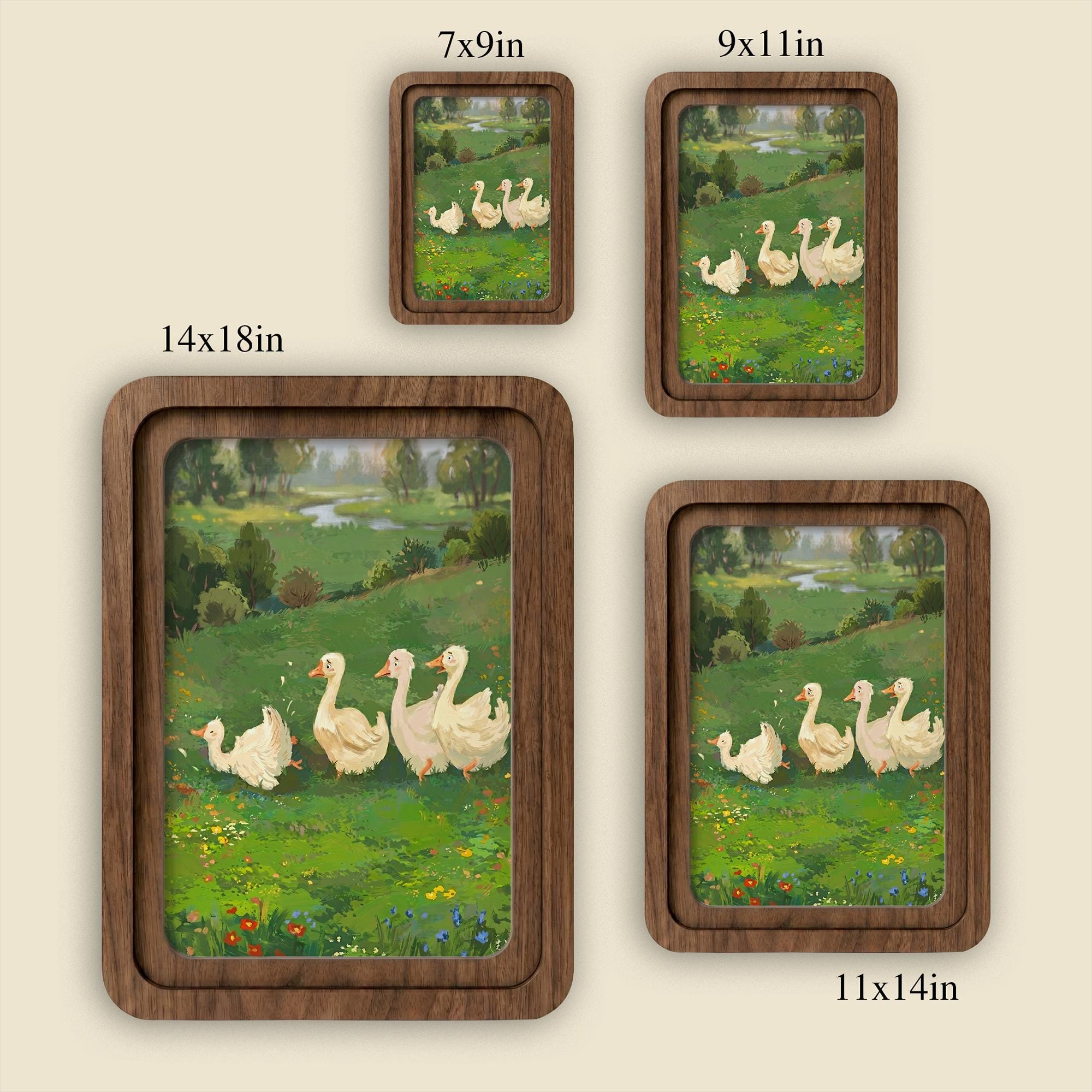 Duck Wall Art, Wooden Nursery Decor, Plywood Canvas Art, Goose Meadow Painting, Kids Room Wall Decor, Wood Picture Frame, Housewarming Gift