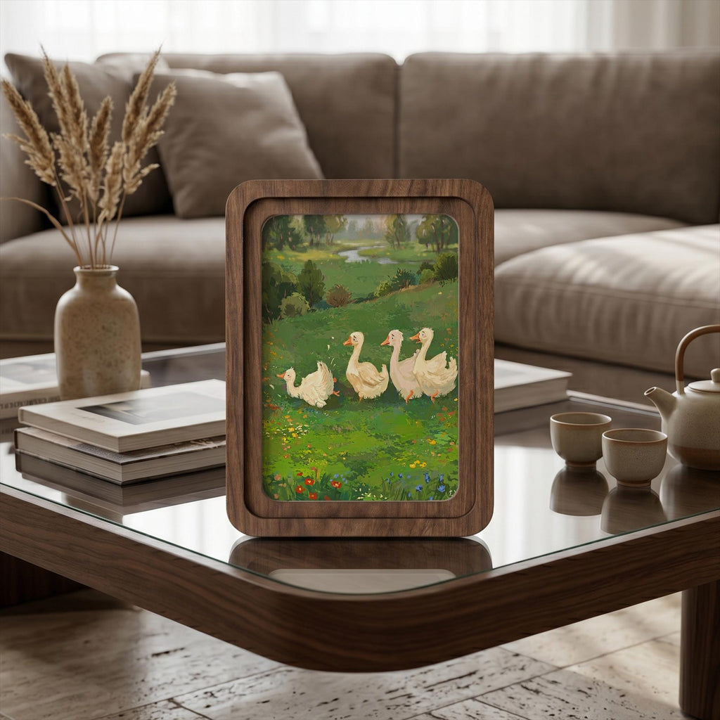 Duck Wall Art, Wooden Nursery Decor, Plywood Canvas Art, Goose Meadow Painting, Kids Room Wall Decor, Wood Picture Frame, Housewarming Gift