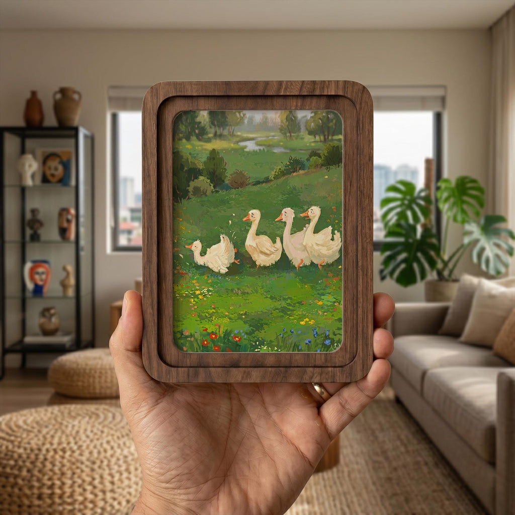 Duck Wall Art, Wooden Nursery Decor, Plywood Canvas Art, Goose Meadow Painting, Kids Room Wall Decor, Wood Picture Frame, Housewarming Gift