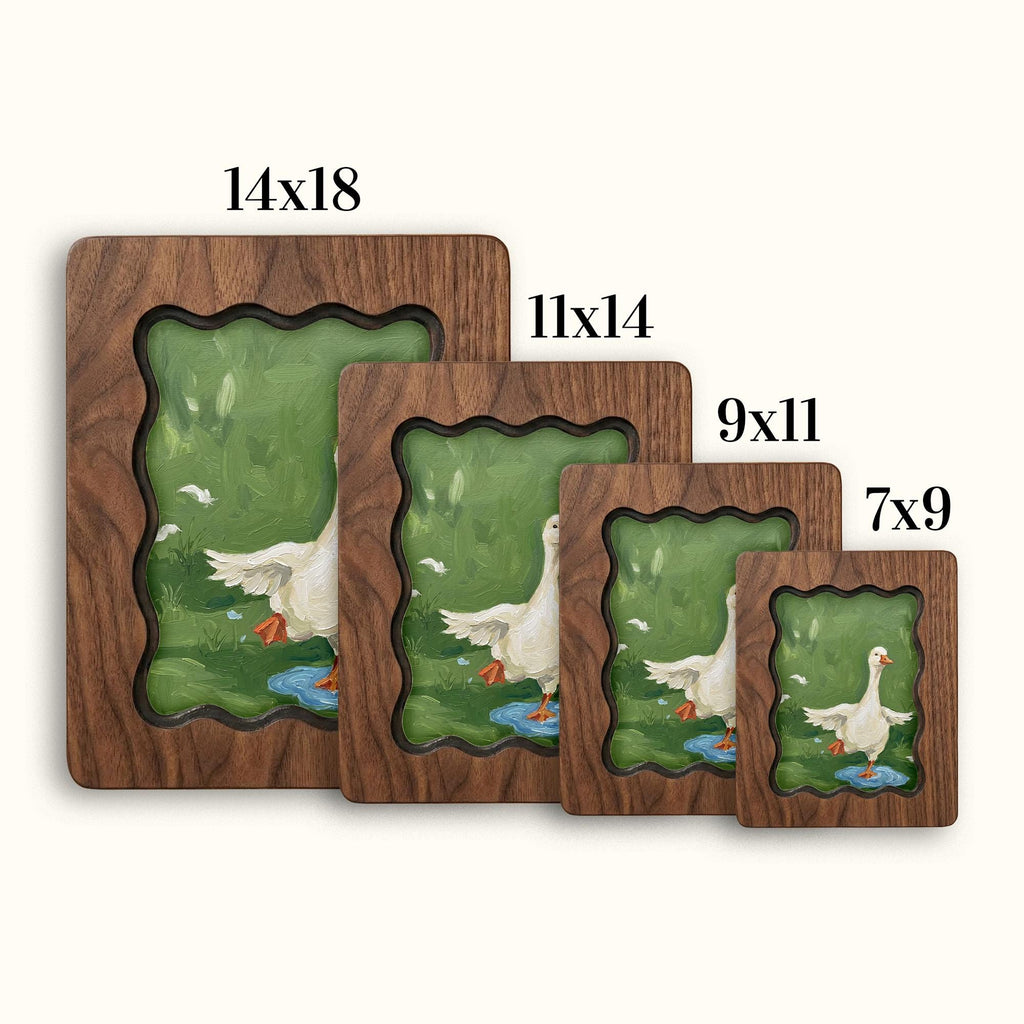 Duck Wall Art, Wavy Wood Frame, Nursery Wall Decor, Goose Painting, Kids Room Decor, Scalloped Picture Frame, Wood Canvas Art, Animal Gift
