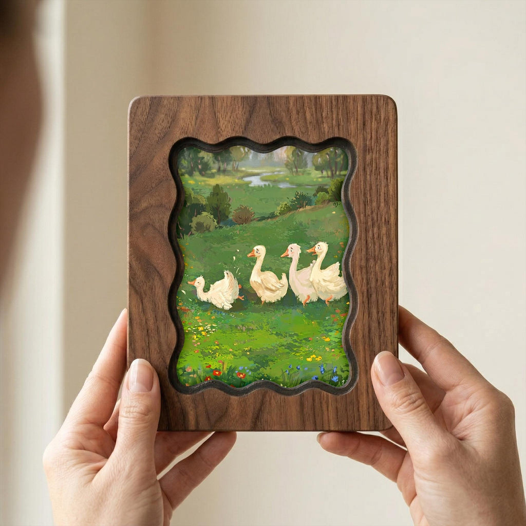 Goose Wall Art, Wavy Wood Frame, Nursery Wall Decor, Meadow Painting, Farmhouse Wall Art, Kids Room Decor, Canvas Wood Sign, Wood Wall Decor