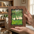 Goose Wall Art, Wavy Wood Frame, Nursery Wall Decor, Meadow Painting, Farmhouse Wall Art, Kids Room Decor, Canvas Wood Sign, Wood Wall Decor