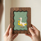 Duck Oil Painting, Scalloped Wood Frame, Wavy Frame Wall Art, Funny Goose Canvas, Duck Nursery Decor, Plywood Art Frame,Cute Animal Painting