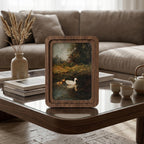 Vintage Duck Painting, Rounded Wood Framed Art, Country Pond Landscape, Moody Nature Wall Art, Antique Duck Decor, Farmhouse Shelf Decor