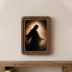 Jesus Christ Painting, Rounded Wood Framed Art, Christian Wall Art, Silhouette Jesus Picture, Religious Home Decor, Scripture Shelf Decor