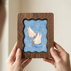 Duck Butt Oil Painting, Wavy Wooden Framed Art, Scalloped Frame Decor, Cute Duck Painting, Cottagecore Wall Art, Farmhouse Shelf Decor