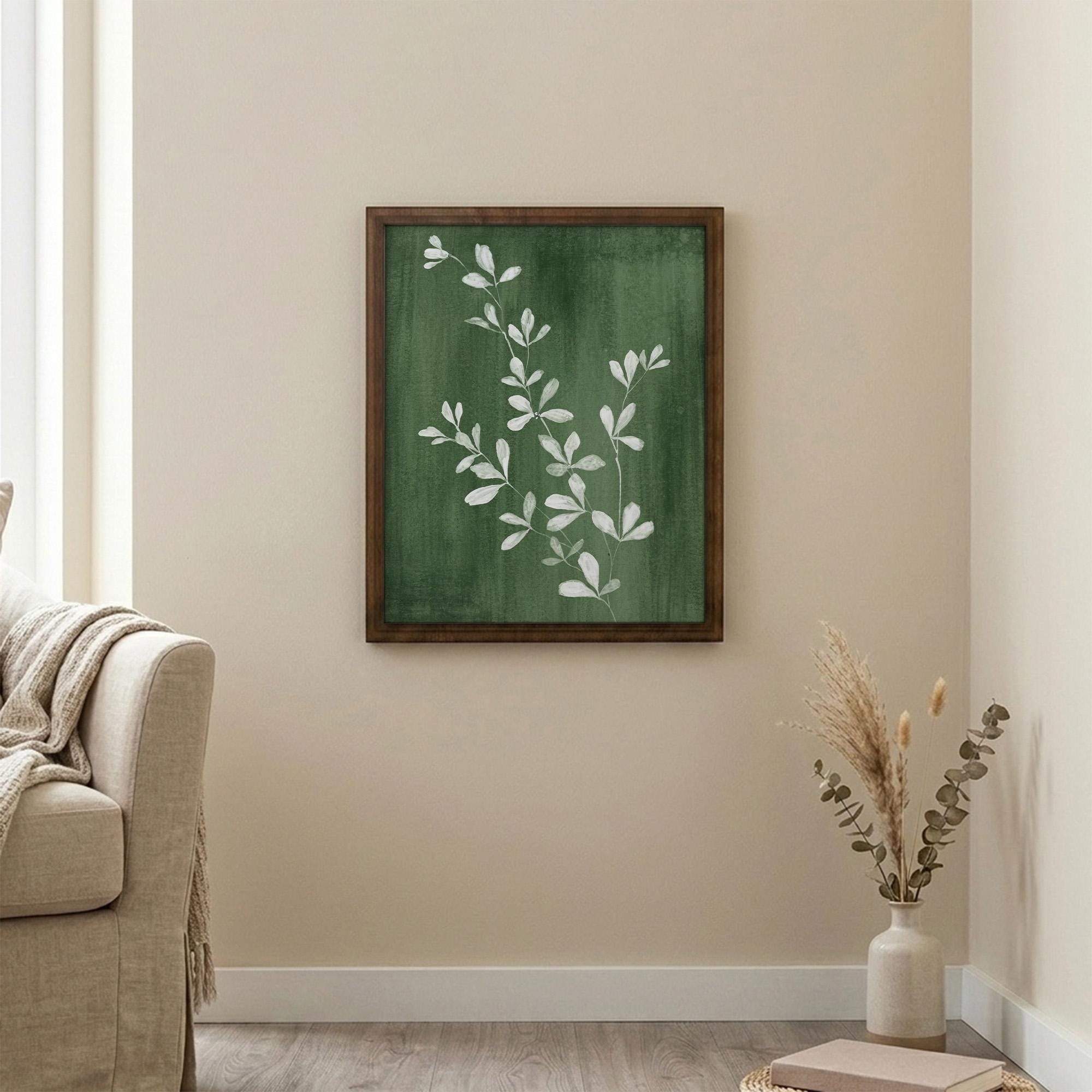 Botanical Wall Art, Wood Picture Frame, Emerald Green Decor, 3D Layered Wood Sign, Leaf Canvas Art, Plant Lover Gift, Rustic Home Decor