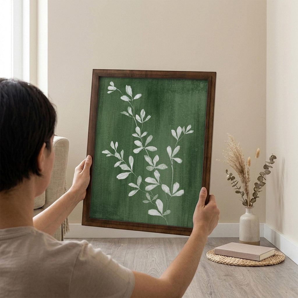 Botanical Wall Art, Wood Picture Frame, Emerald Green Decor, 3D Layered Wood Sign, Leaf Canvas Art, Plant Lover Gift, Rustic Home Decor