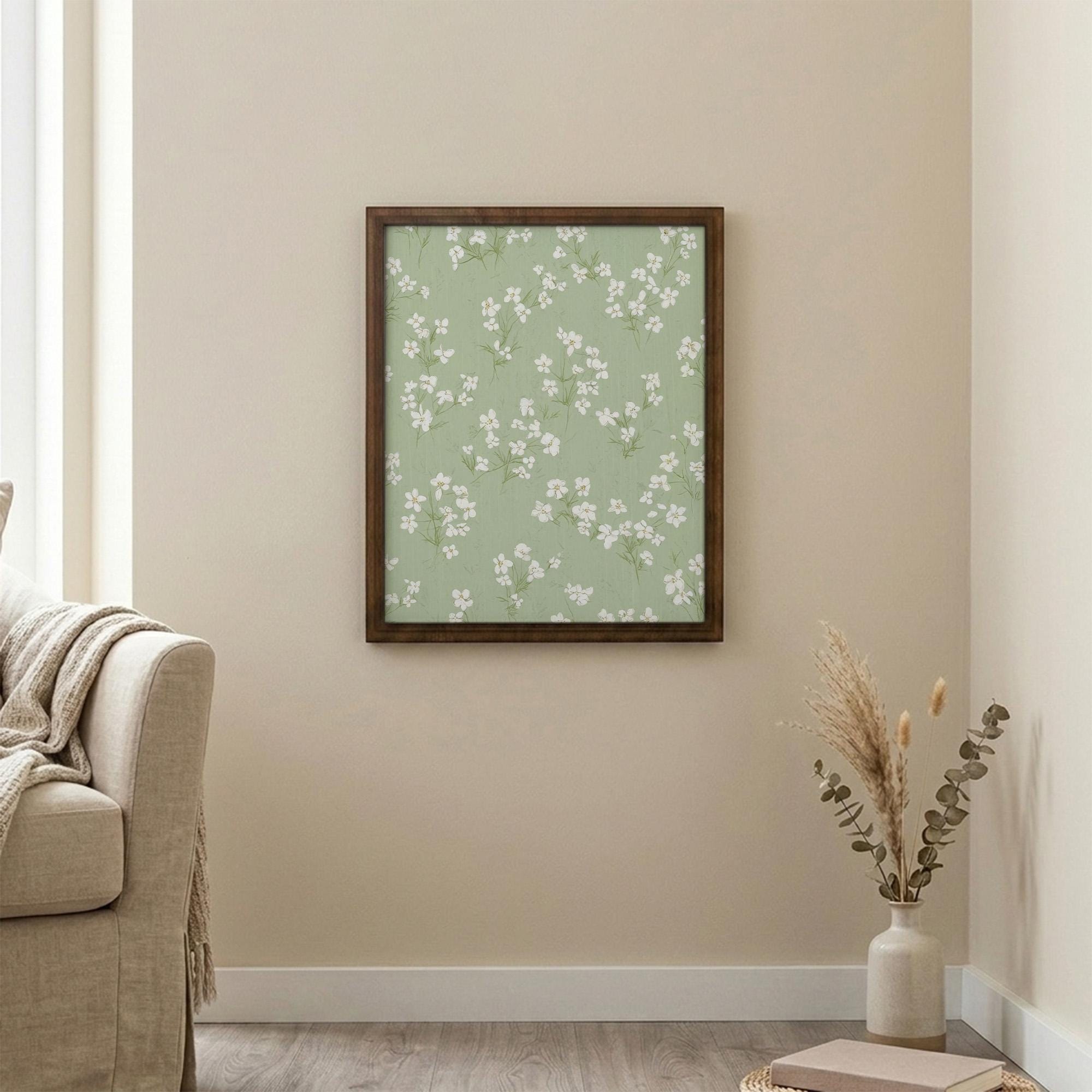 Floral Wall Art, Wood Picture Frame, Sage Green Decor, 3D Layered Wood Sign, Flower Canvas Art, Wildflower Print, Cottagecore Home Decor