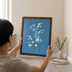 Floral Wall Art, Wood Picture Frame, Blue Flower Decor, 3D Layered Wood Sign, Flower Canvas Art, Wildflower Print, Cottagecore Home Decor