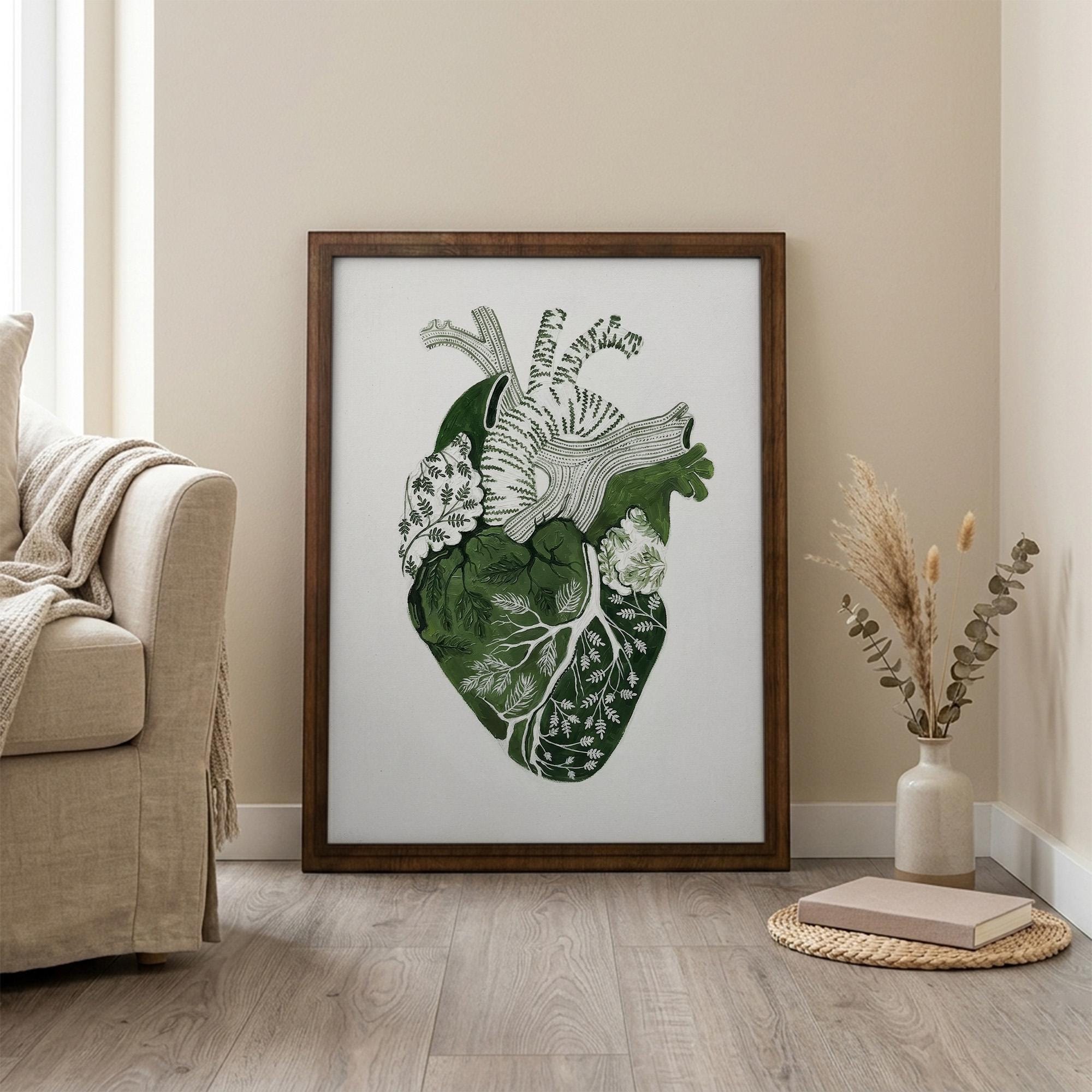Anatomical Heart Art, Wood Picture Frame, Botanical Heart Sign, 3D Layered Wood Art, Heart Canvas Print, Medical Gift, Rustic Home Decor