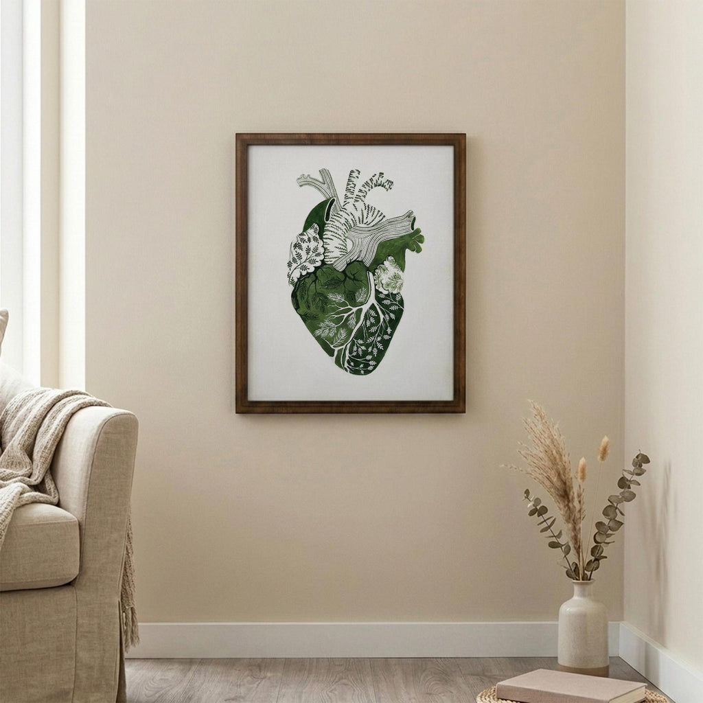 Anatomical Heart Art, Wood Picture Frame, Botanical Heart Sign, 3D Layered Wood Art, Heart Canvas Print, Medical Gift, Rustic Home Decor