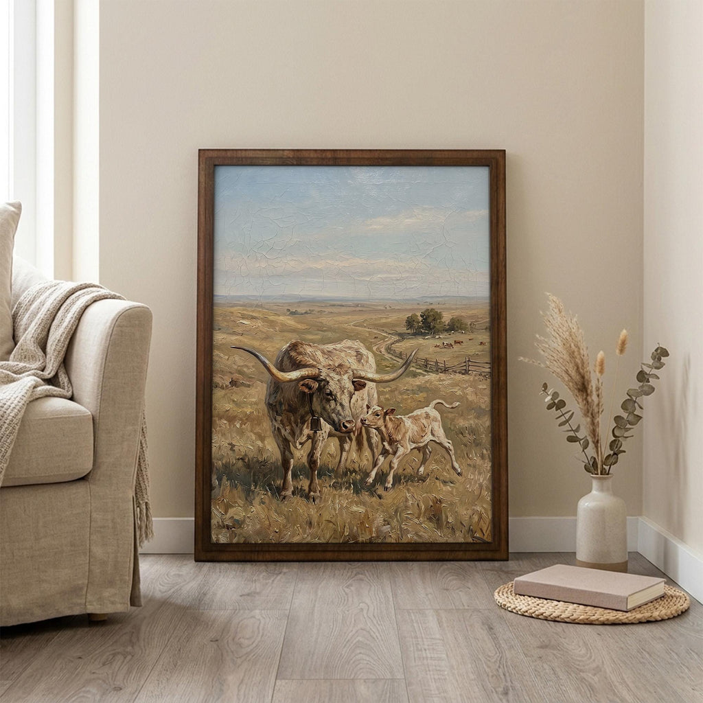 Longhorn Wall Art, Wood Picture Frame, Country Cow Decor, 3D Layered Wood Sign, Western Canvas Print, Farmhouse Gift, Rustic Home Decor