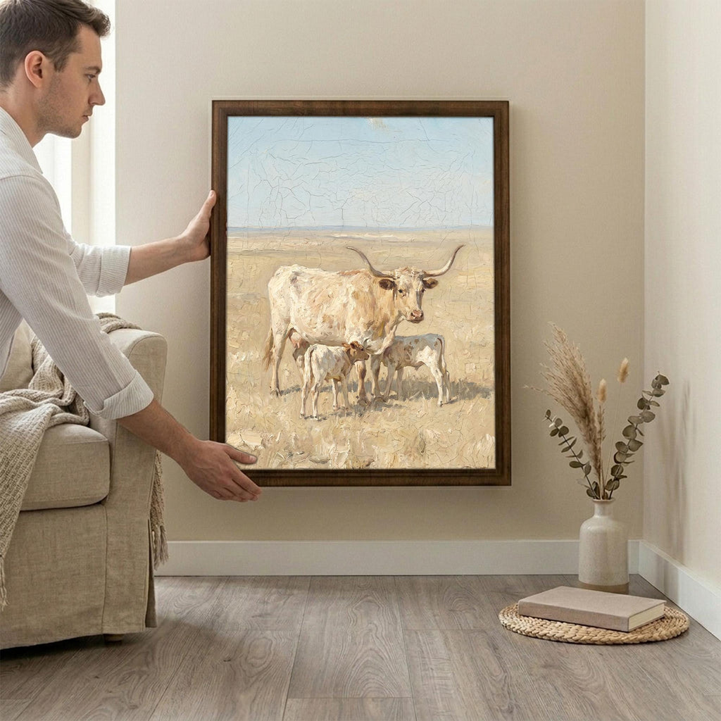 Longhorn Wall Art, Wood Picture Frame, Country Cow Decor, 3D Layered Wood Sign, Western Canvas Print, Farmhouse Gift, Rustic Home Decor