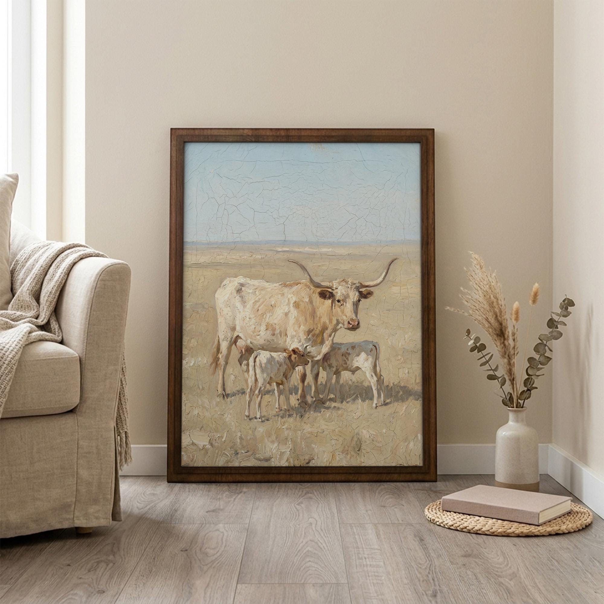 Longhorn Wall Art, Wood Picture Frame, Country Cow Decor, 3D Layered Wood Sign, Western Canvas Print, Farmhouse Gift, Rustic Home Decor
