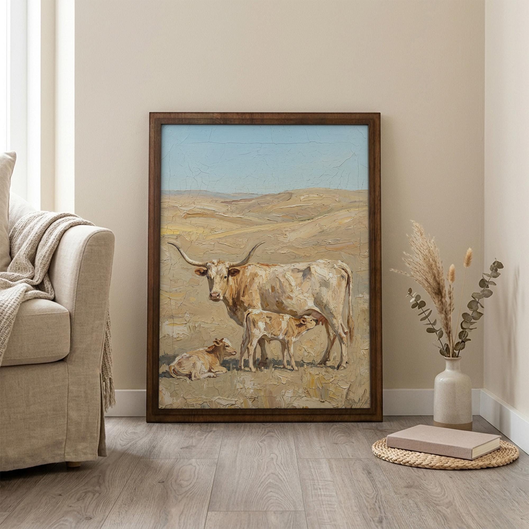 Longhorn Wall Art, Wood Picture Frame, Country Cow Decor, 3D Layered Wood Sign, Western Canvas Print, Farmhouse Gift, Rustic Home Decor