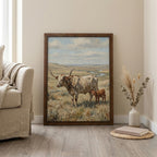Longhorn Wall Art, Wood Picture Frame, Country Cow Decor, 3D Layered Wood Sign, Western Canvas Print, Farmhouse Gift, Rustic Home Decor