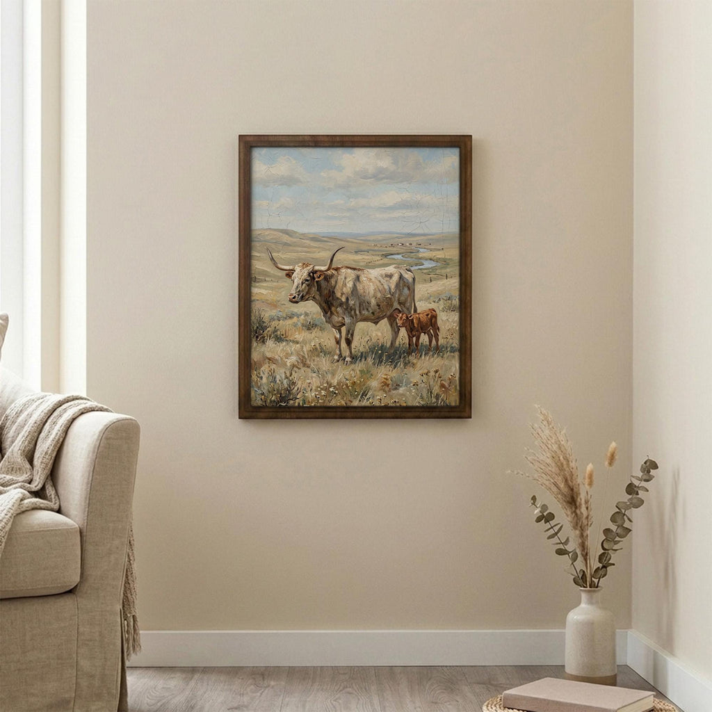 Longhorn Wall Art, Wood Picture Frame, Country Cow Decor, 3D Layered Wood Sign, Western Canvas Print, Farmhouse Gift, Rustic Home Decor