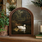 Duck Oil Painting, Vintage Duck Art, Mother Duck and Ducklings, Arched Wood Frame, Rustic Farmhouse Decor, Canvas Wall Art, Tabletop Frame