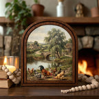 Chicken Oil Painting, Rooster Wall Art, Arched Wood Frame, Countryside Decor, French Country Art, Arched Picture Frame, Farmhouse Print