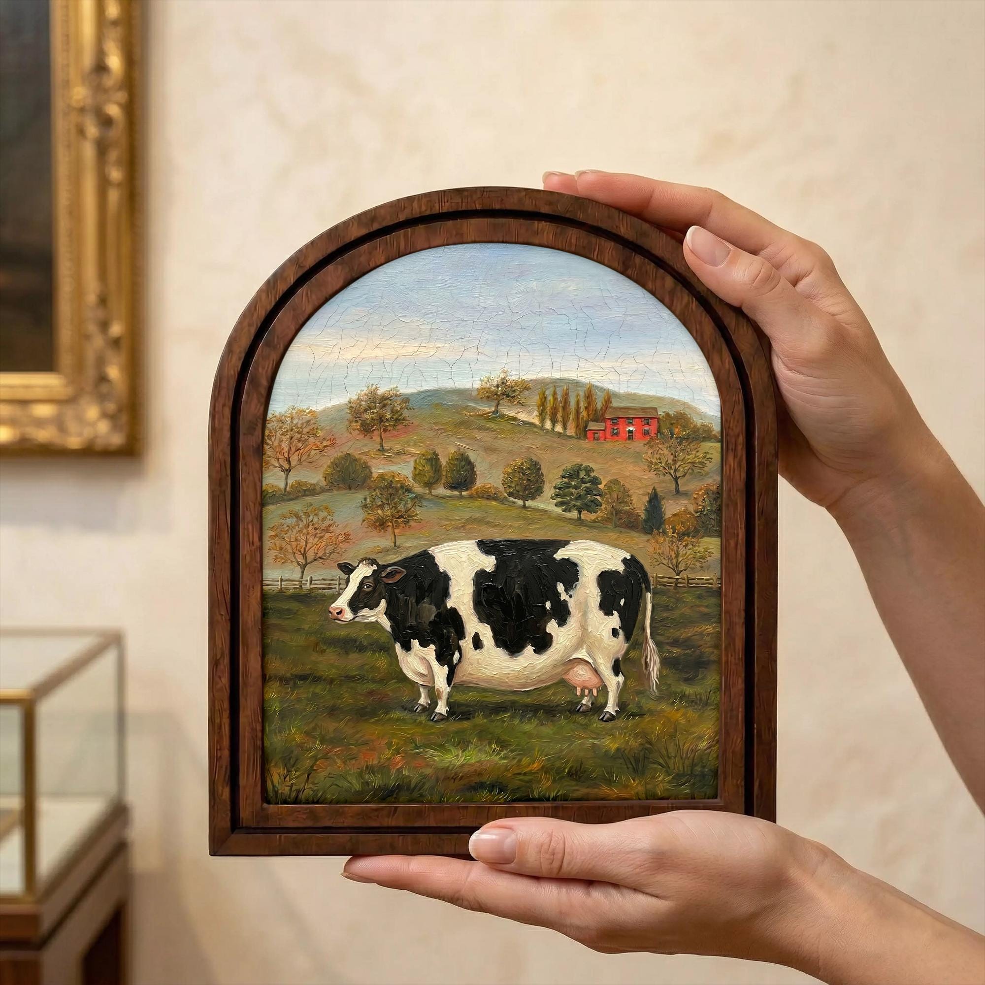 Arched Cow Frame, Country Farmhouse Decor, Wooden Cow Art, Rustic Wood Frame, Canvas Farm Art, 3D Layered Frame, Cow Lover Gift Wall Decor