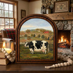Arched Cow Frame, Country Farmhouse Decor, Wooden Cow Art, Rustic Wood Frame, Canvas Farm Art, 3D Layered Frame, Cow Lover Gift Wall Decor