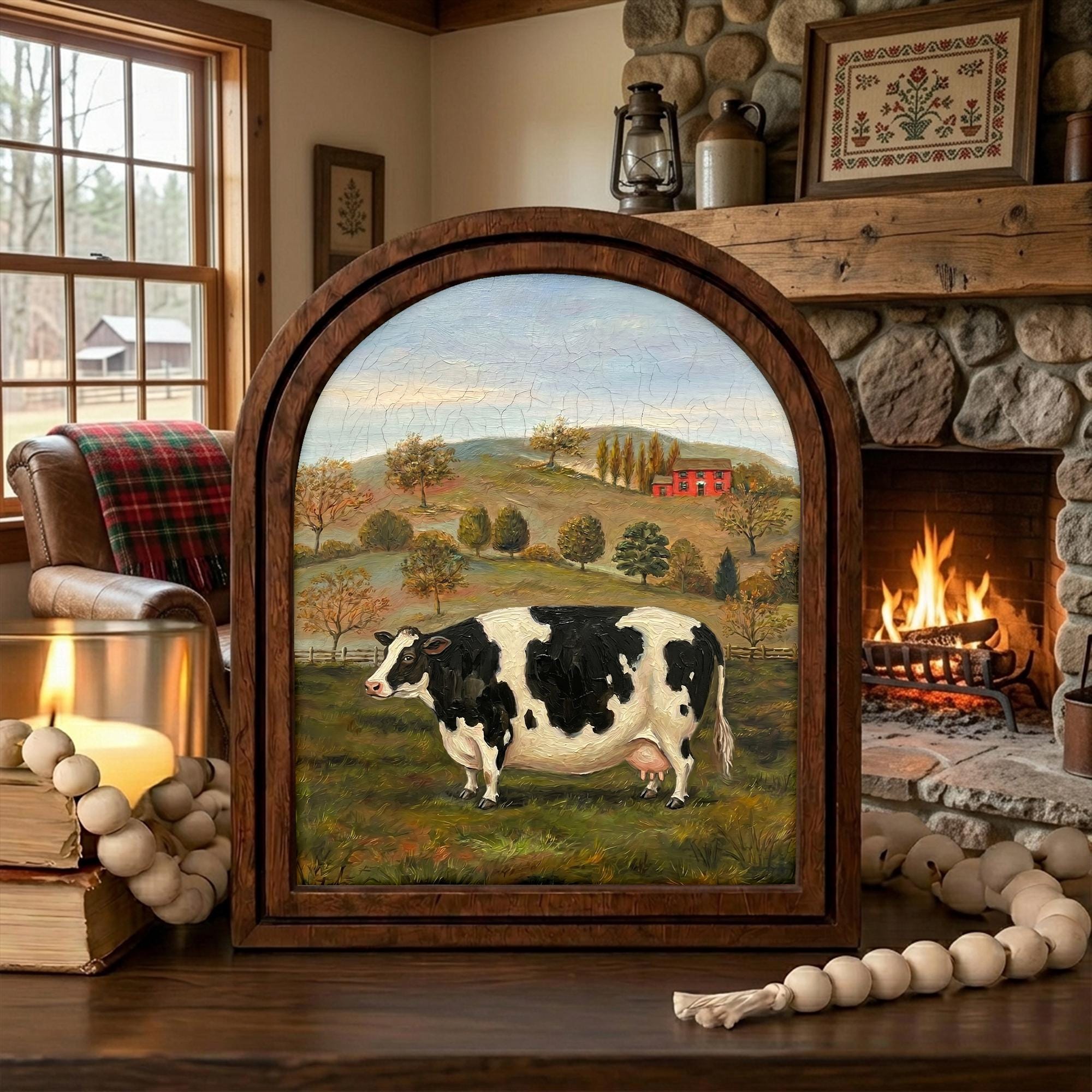 Arched Cow Frame, Country Farmhouse Decor, Wooden Cow Art, Rustic Wood Frame, Canvas Farm Art, 3D Layered Frame, Cow Lover Gift Wall Decor