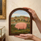 Arched Pig Frame, Country Farmhouse Decor, Wooden Pig Art, Rustic Wood Frame, Canvas Farm Art, 3D Layered Frame, Pig Lover Gift Wall Decor