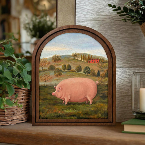 Arched Pig Frame, Country Farmhouse Decor, Wooden Pig Art, Rustic Wood Frame, Canvas Farm Art, 3D Layered Frame, Pig Lover Gift Wall Decor
