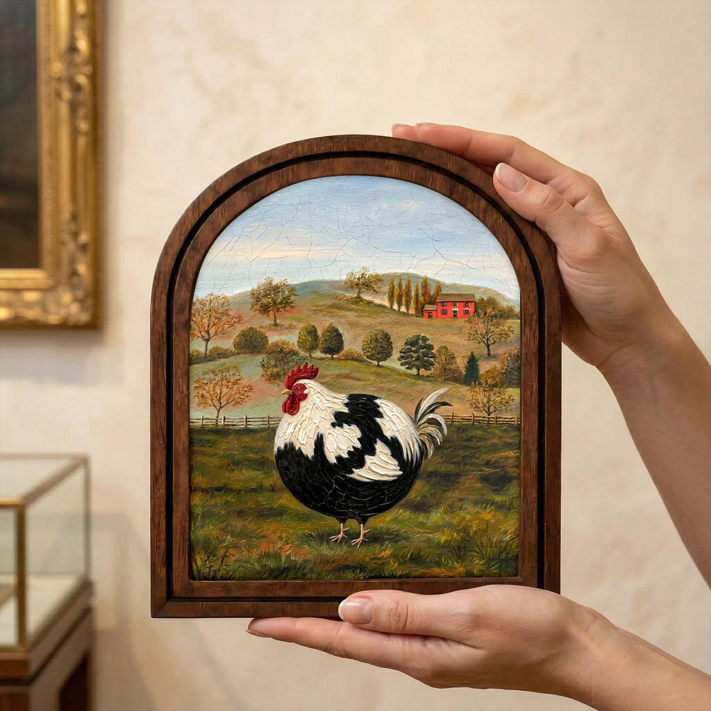 Arched Rooster Frame, Country Farmhouse Decor, Wooden Rooster Art, Rustic Wood Frame, Canvas Farm Art, 3D Layered Frame, Wall Hanging Art