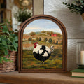 Arched Rooster Frame, Country Farmhouse Decor, Wooden Rooster Art, Rustic Wood Frame, Canvas Farm Art, 3D Layered Frame, Wall Hanging Art