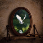 Egret Oil Painting, White Heron Art, Oval Wood Frame, Impasto Bird Print, Flying Heron Painting, Oval Picture Frame, Cottagecore Decor