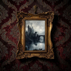 Gothic Castle Art, Dark Academia Decor, Ornate Gold Frame, Vampire Castle Print, Moody Landscape, Vintage Picture Frame, Antique Gold Decor