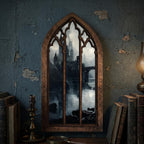 Gothic Castle Art, Dark Academia Decor, Gothic Window Frame, Vampire Castle Print, Laser Cut Wood Art, Gothic Picture Frame,Spooky Landscape