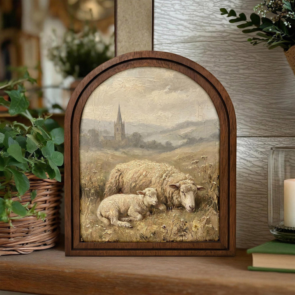 Arched Sheep Frame, Country Farmhouse Decor, Wooden Lamb Art, Rustic Wood Frame, Canvas Farm Art, 3D Layered Frame, Sheep Lover Gift Decor