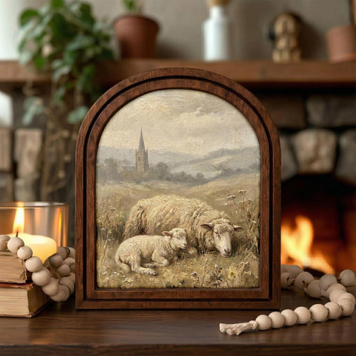 Arched Sheep Frame, Country Farmhouse Decor, Wooden Lamb Art, Rustic Wood Frame, Canvas Farm Art, 3D Layered Frame, Sheep Lover Gift Decor
