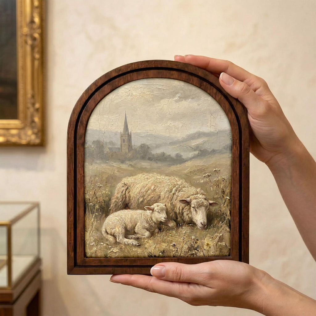 Arched Sheep Frame, Country Farmhouse Decor, Wooden Lamb Art, Rustic Wood Frame, Canvas Farm Art, 3D Layered Frame, Sheep Lover Gift Decor