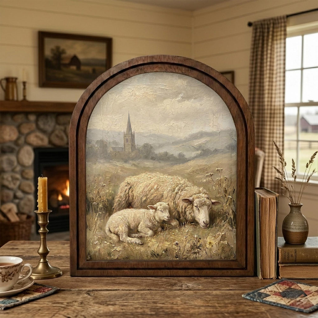 Arched Sheep Frame, Country Farmhouse Decor, Wooden Lamb Art, Rustic Wood Frame, Canvas Farm Art, 3D Layered Frame, Sheep Lover Gift Decor