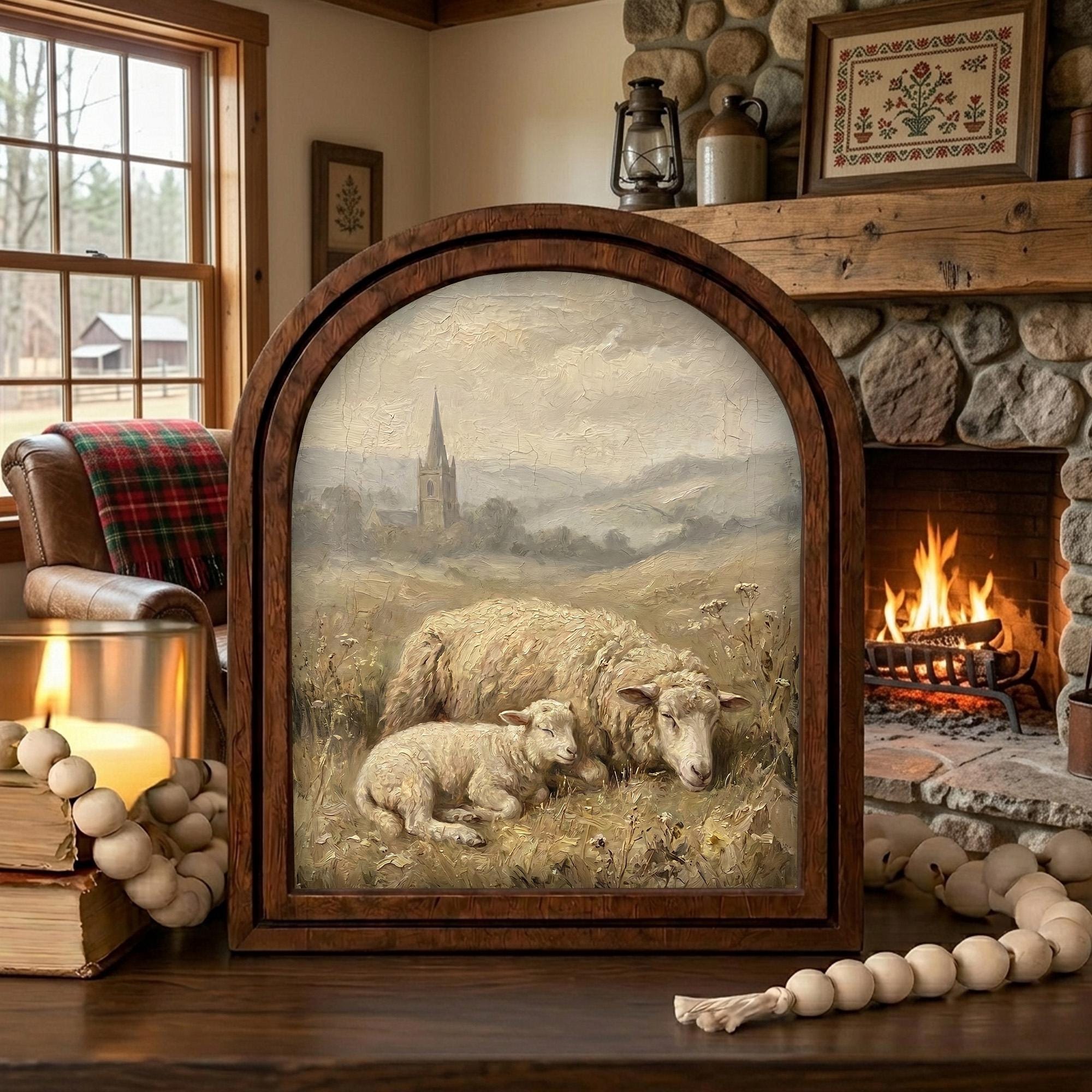 Arched Sheep Frame, Country Farmhouse Decor, Wooden Lamb Art, Rustic Wood Frame, Canvas Farm Art, 3D Layered Frame, Sheep Lover Gift Decor