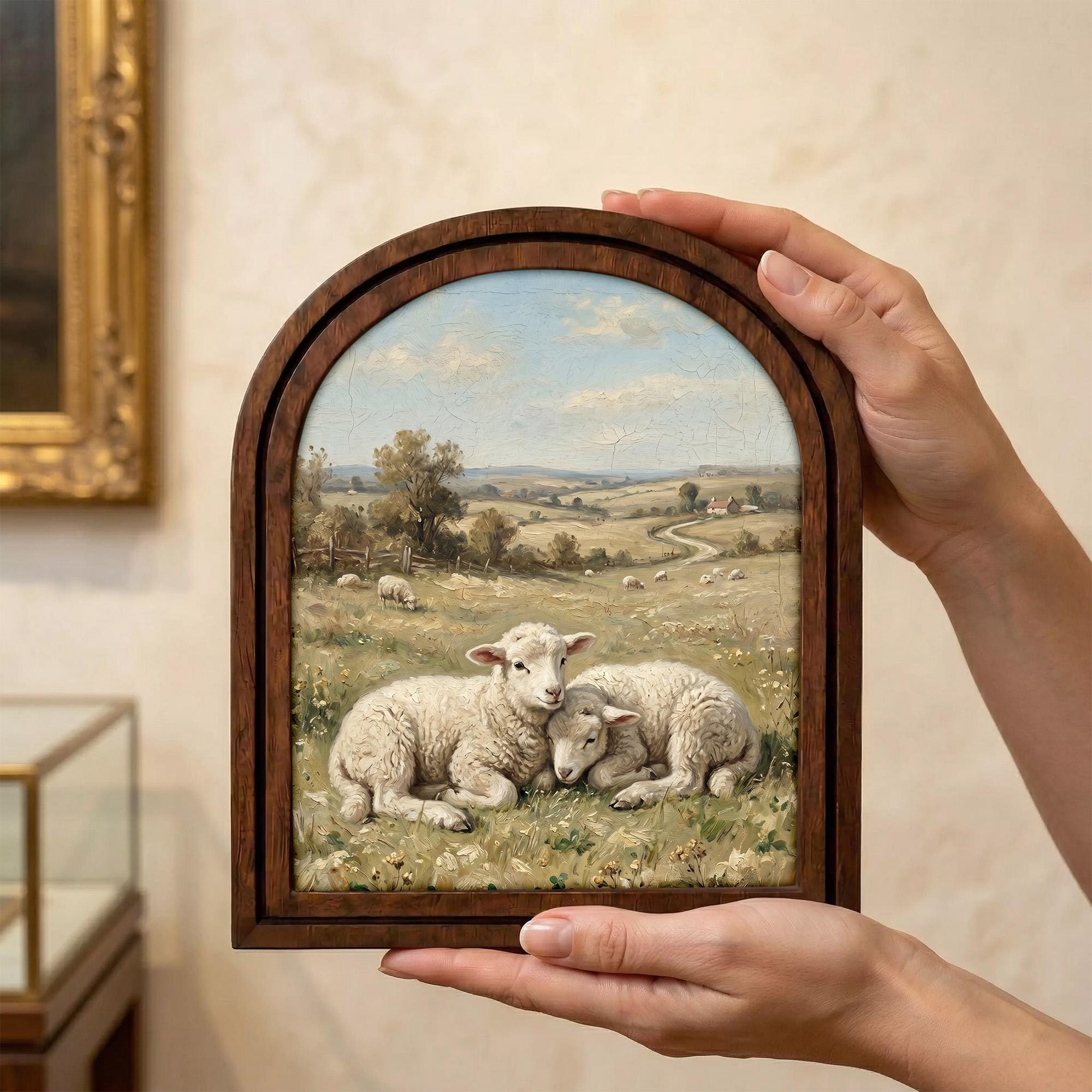 Arched Lamb Frame, Country Farmhouse Decor, Wooden Sheep Art, Rustic Wood Frame, Canvas Farm Art, 3D Layered Frame, Sheep Lover Gift Decor